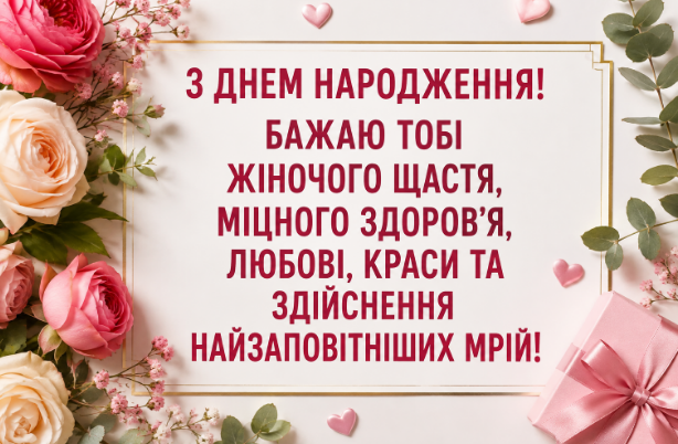 Теплі привітання з днем народження жінці листівка